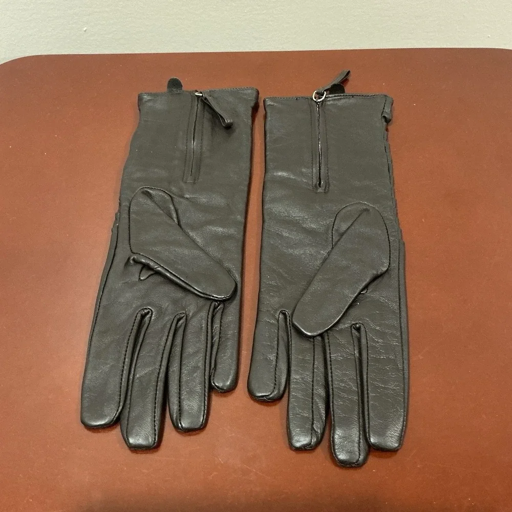 Worthington Black Leather Gloves Women's‎ Lined w/ Zipper Dress Gloves Sz Medium